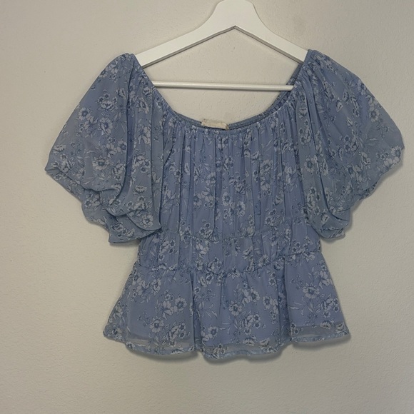 Altar'd State Blue Floral Puff Sleeve Blouse size small - Picture 1 of 5